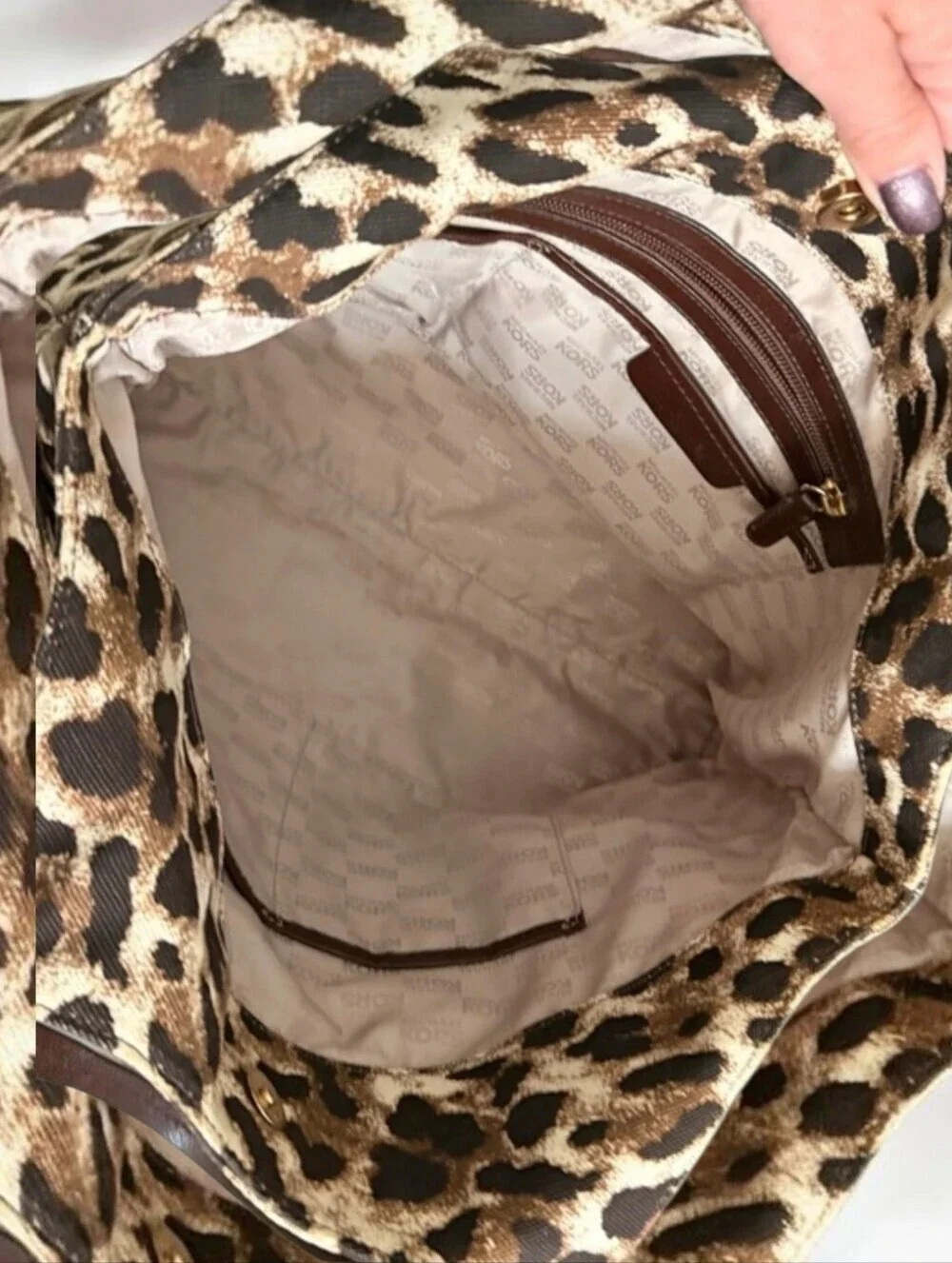 Michael Kors Leopard Print Tote with Brown Leather Straps